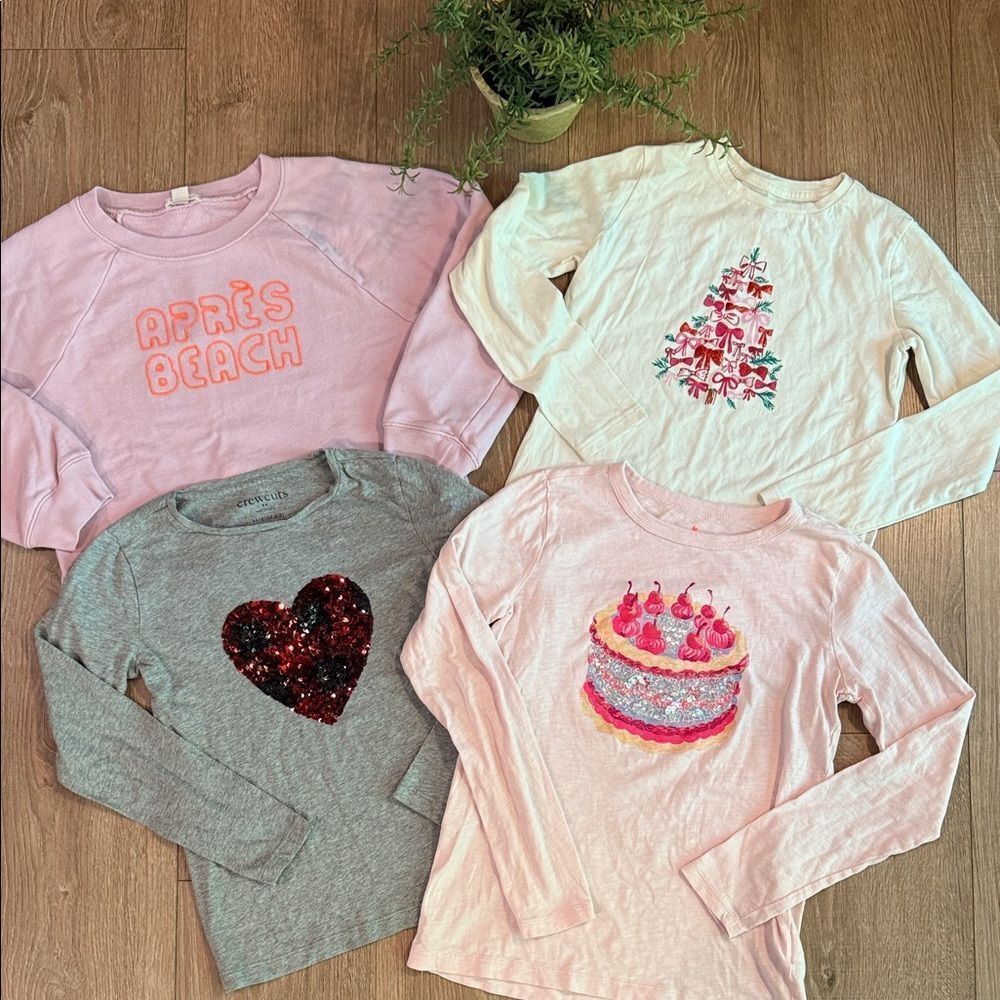 ((4 PIECE)) CREWCUTS 100% COTTON BUNDLE SIZE 8/10 MD- 3 LS TEES- 1 SWEATSHIRT